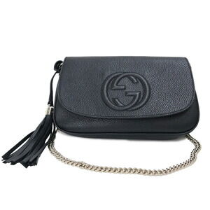 Gucci Soho Interlocking GG Fringe Tassel Chain Bag Black Calfskin